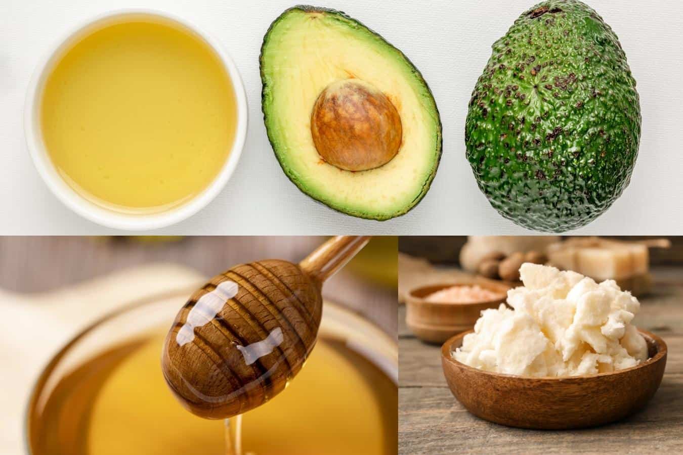 image of avocado oil, honey and shea butter